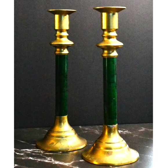 Vintage 1980s Brass Candle Holders Made in Taiwan Imported Albert Price Decor - Picture 1 of 6